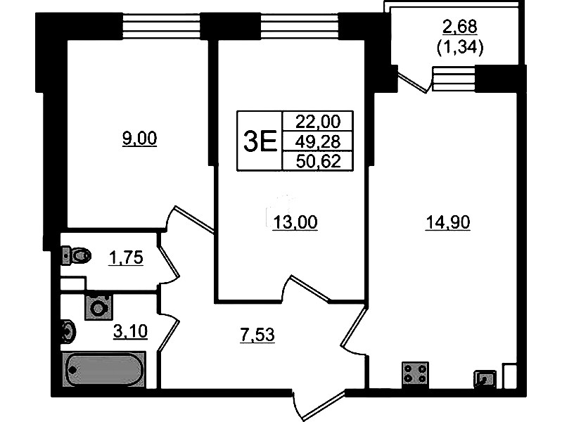 2-комнатная квартира 50.62 м², 2/23 эт., ЖК «Живи! В Рыбацком»